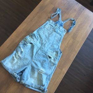 Light blue denim overalls